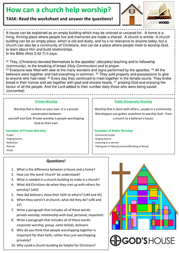 How can a church help worship? Symbolism in a church for GCSE RE RS Worksheet