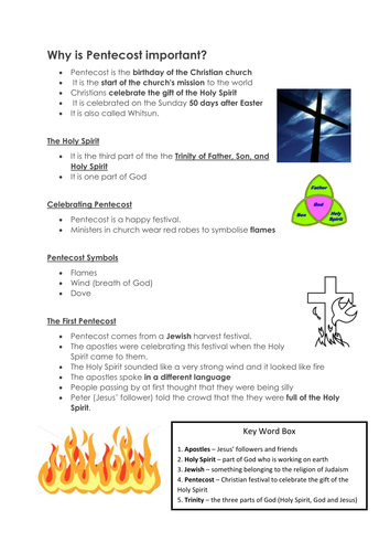 Why is Pentecost Important? Worksheet/Information Sheet about Pentecost for KS3 and KS4