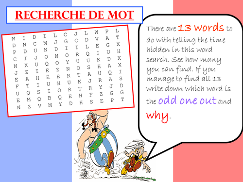 french telling the time wordsearch