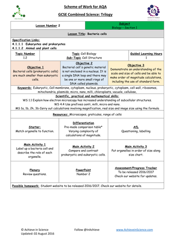 NEW Lesson 2: Bacteria Cells -  Biology Combined Science Trilogy (AQA) – Paper 1