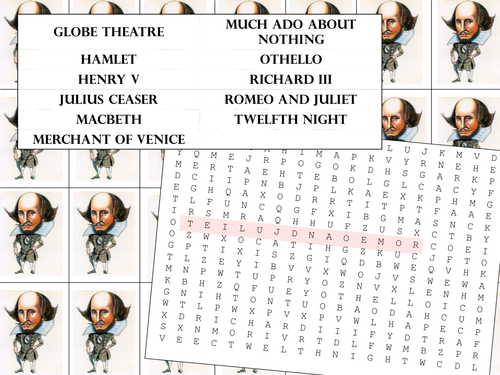 shakespeares plays wordsearch