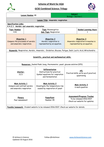 NEW Lesson 41 Anaerobic Respiration Biology Combined Science Trilogy (AQA) – Paper 1