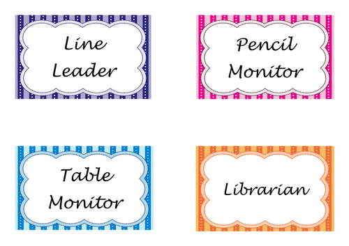 Set of Labels for Class Jobs | Teaching Resources