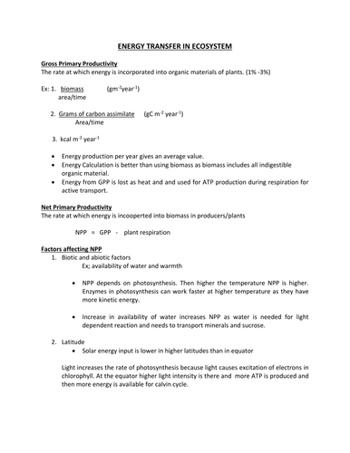 IAL/GCE BIOLOGY UNIT 4 - ENERGY TRANSFER IN ECOSYSTEM