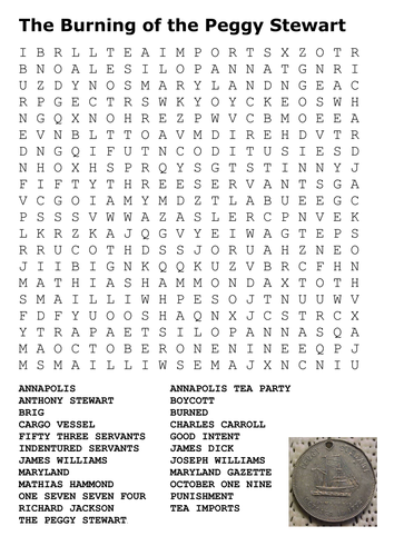 The Burning of the Peggy Stewart Word Search