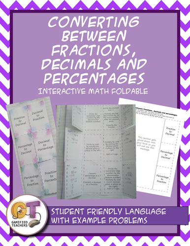 Converting fractions decimals and percentages interactive notebook math foldable