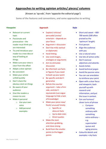 Planning and writing an opinion article