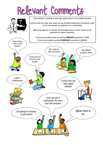 relevant and irrelevant comments worksheet social skills autism sen teaching resources