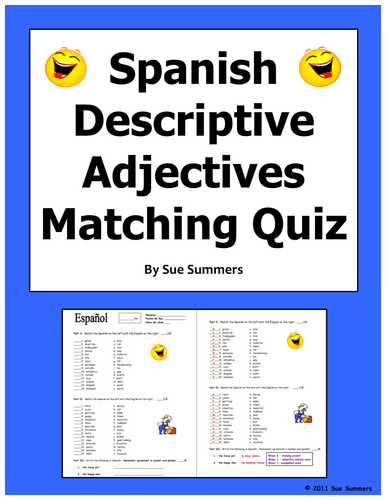 Spanish Adjectives of People and Noun/Adjective Agreement Quiz