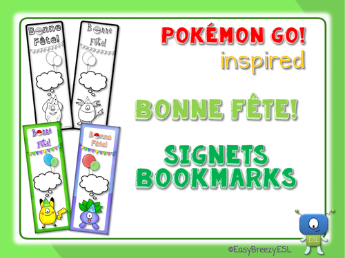 POKEMON GO! Inspired Bonne Fête SIGNETS Bookmarks (EDITABLE)