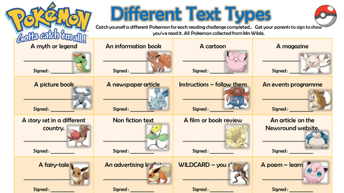 Pokemon Themed Reading Challenge by mrsalwilde Teaching Resources Tes