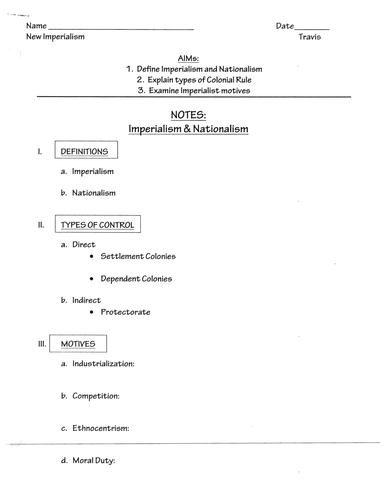 Dbq Imperialism And The Motives For New Imperialism Teaching Resources