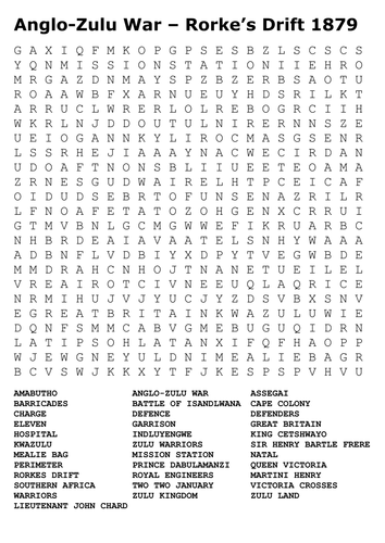 Anglo-Zulu War – Rorke’s Drift 1879 Word Search