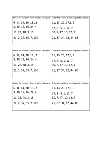 Year 2 Maths Ordering Numbers Lesson Plan ( 1/4)
