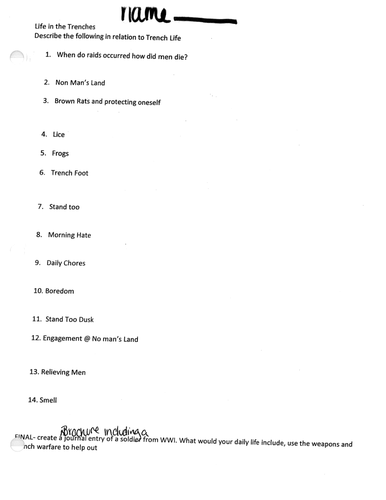 World War I: Life in the Trenches guided reading/ worksheet | Teaching
