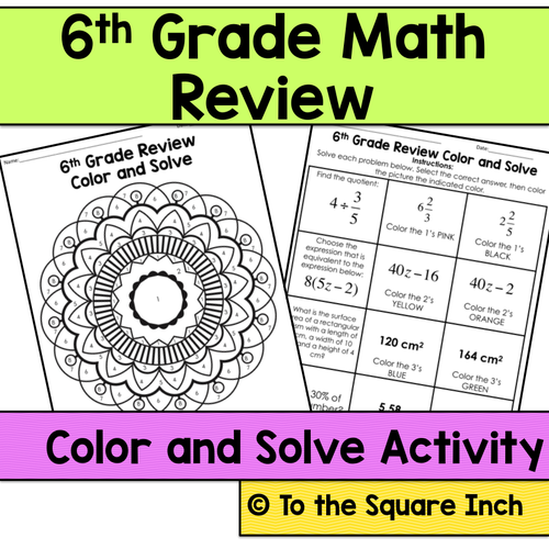 6Th Grade Math Review Color And Solve | Teaching Resources