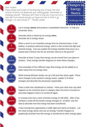 Changes in Energy Stores - Growth Mindset, Differentiated activity