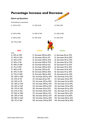 Percentage Increase and Decrease Sheets