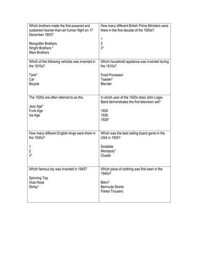 Quiz Game of the 20th Century