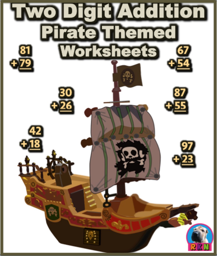 Two Digit Addition - Pirate Themed Worksheets - Vertical