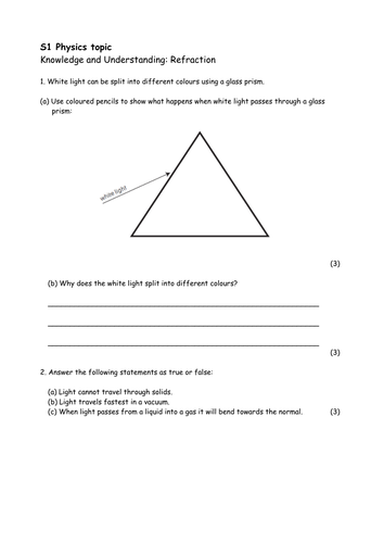 sheet elementary grade Refraction by  Light brobertson13 worksheet Teaching  of