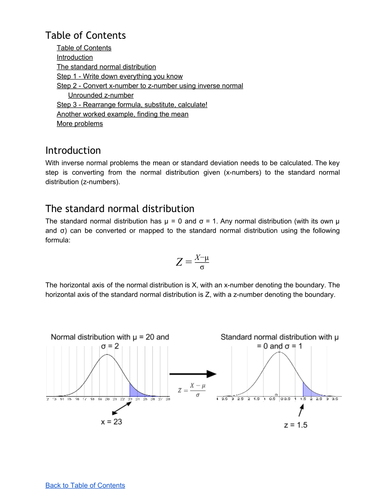 Inverse Normal Distribution Finding Mean Or Standard Deviation Teaching Resources