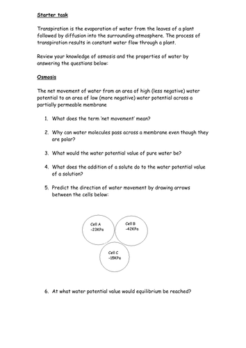 Transpiration - bridging between osmosis and transpiration