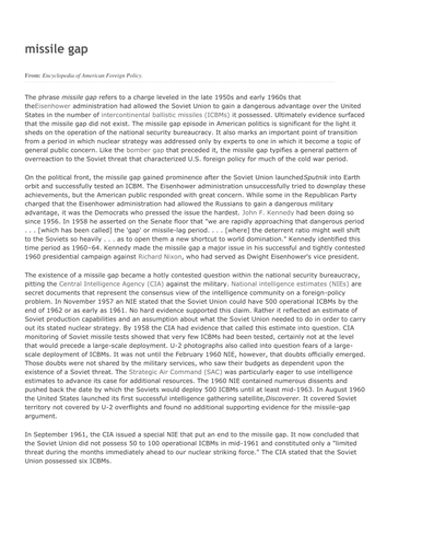 Cold War; Vietnam & The Missile Gap