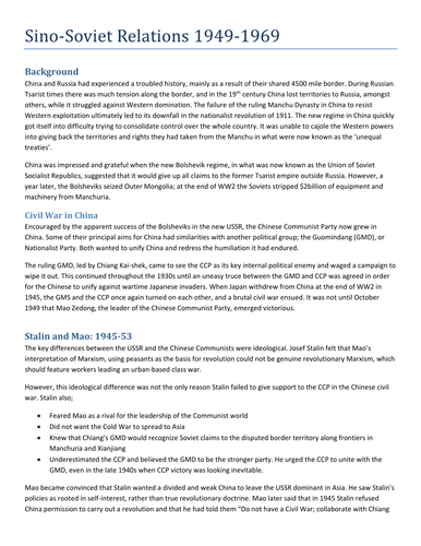Cold War; Sino-Soviet Relations (Friendship and Consolidation 1949-1954)