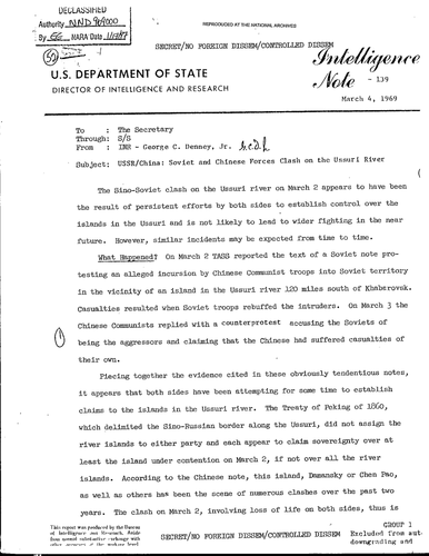 Cold War; Sino-Soviet Relations (Split and Confrontation 1954-69)