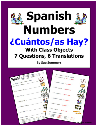 Spanish Numbers and Classroom Objects Worksheet - Cuantos Hay
