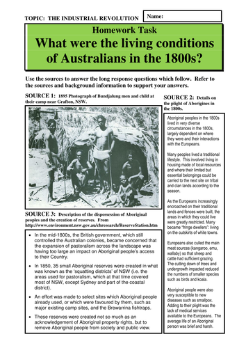 What were the living conditions of Australians in the 1800s?