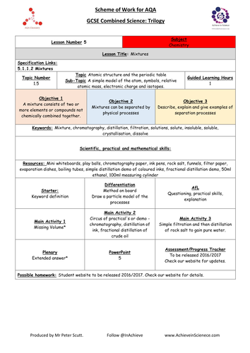 L5: Mixtures (NEW – 09/16) Chemistry Combined Science Trilogy (AQA) – Paper 1