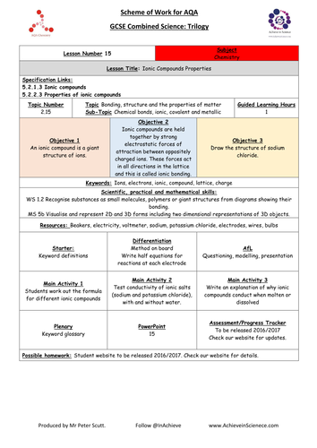 L15 Ionic Compound Properties (NEW – 09/16) Chemistry Combined Science Trilogy (AQA) – Paper 1