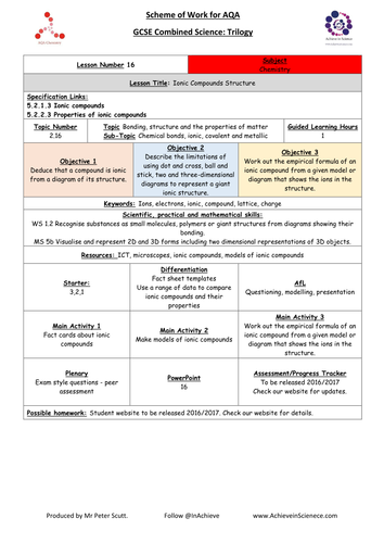 L16 Ionic Compounds Structure(NEW – 09/16) Chemistry Combined Science Trilogy (AQA) – Paper 1