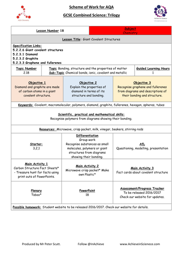 L18 Giant Covalent Structures (NEW – 09/16) Chemistry Combined Science Trilogy (AQA) – Paper 1