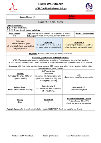 L19 Metallic Bonding (NEW – 09/16) Chemistry Combined Science Trilogy (AQA) – Paper 1