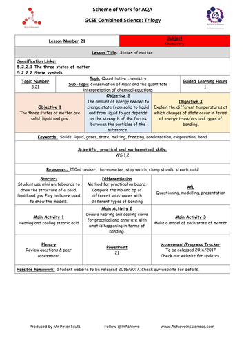 L21 States of Matter (NEW – 09/16) Chemistry Combined Science Trilogy (AQA) – Paper 1