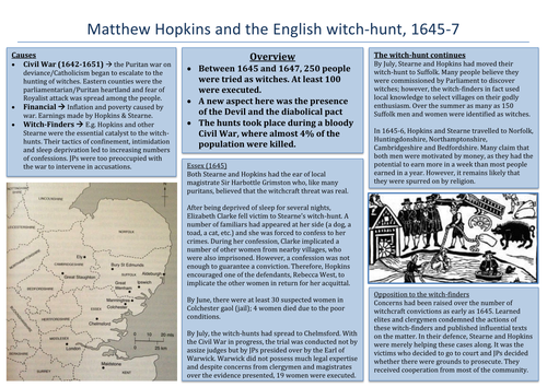 Popular Culture and the Witch Craze: Matthew Hopkins and the English witch-hunt