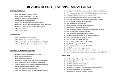 Mark's Gospel - revision material