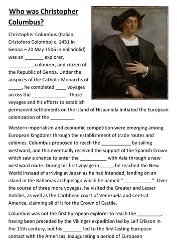 Who was Christopher Columbus Cloze Activity