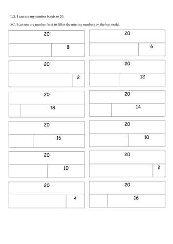 year 1 number bonds to 20 worksheets differentiated