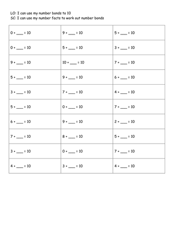 BUNDLE - Number bonds to 10, 20 and 100 worksheets - Differentiated ...