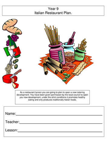 KS3 Itallian Resturant Work Book/Sheets Food Technology