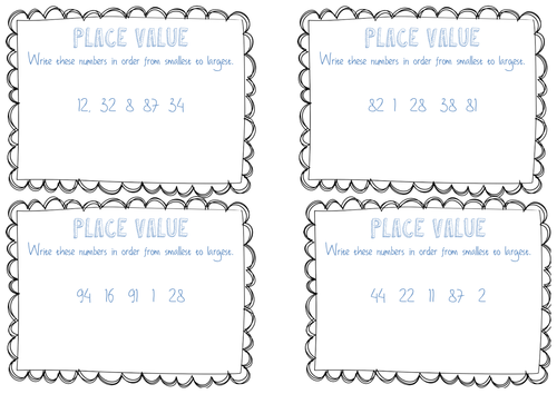 ks1 year 1 2 place value ordering numbers to 100 task cards