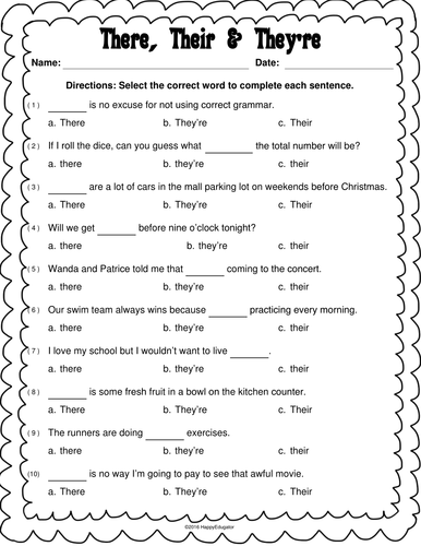 There, Their, and They're Worksheet | Teaching Resources
