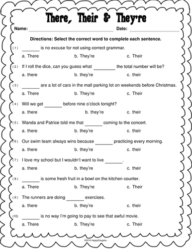 worksheet printable there re their they by There, Happyedugator and Their, They're Worksheet