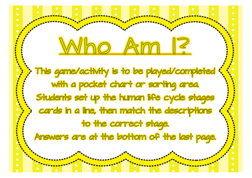 Human Life Cycle: Who Am I Sorting Game?