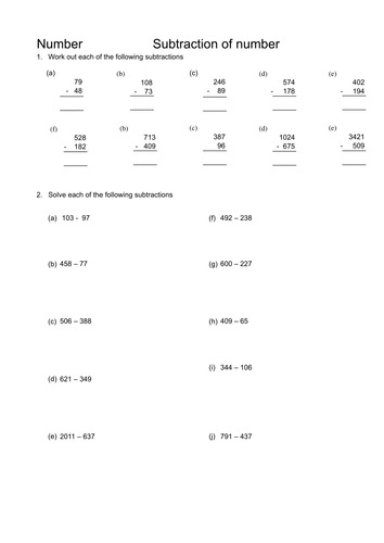 Subtraction of number