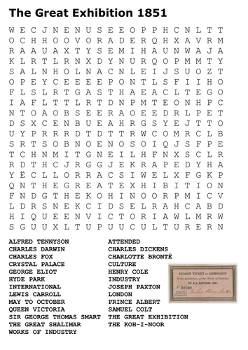 The Great Exhibition - Victorians 1851 Word Search